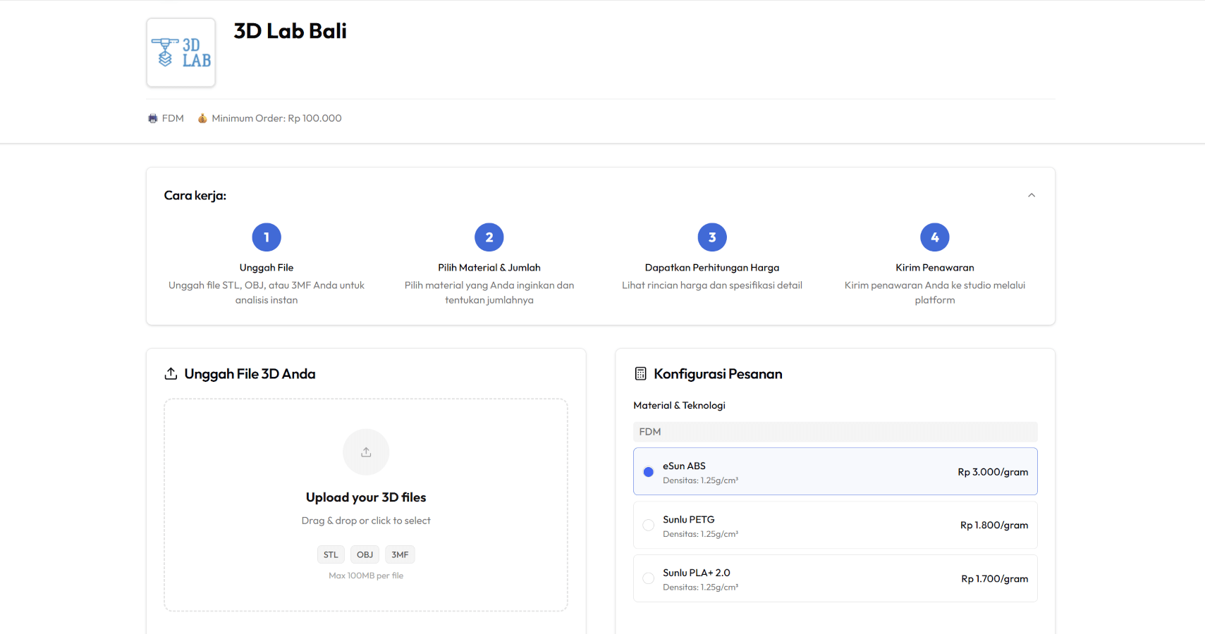 Quotika instant quote interface showing STL upload and automatic pricing